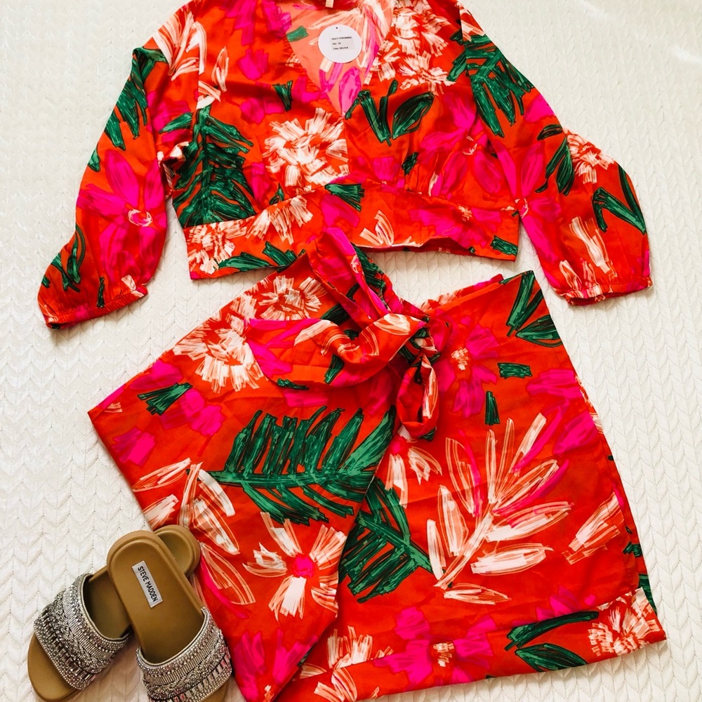 Floral women tropical Set - orang and Green
